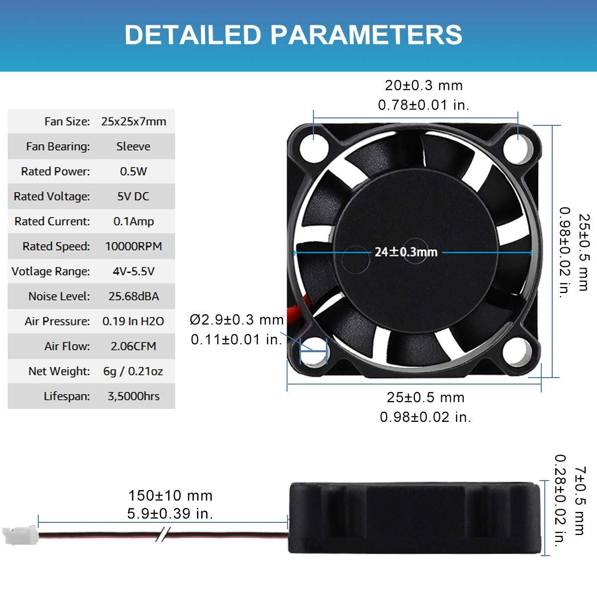 Brushless DC Cooling Fan - 2 Pack 25mm