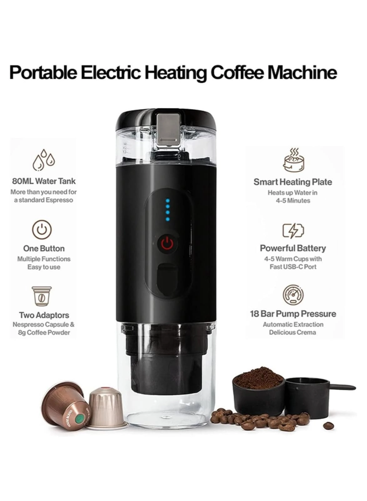 Portable Espresso Machine - USB 18 Bar Dual Compatibility