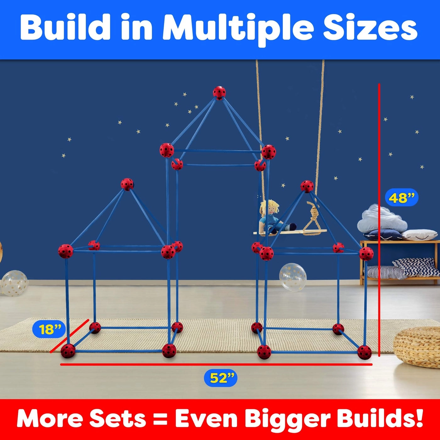 Fun Forts - 53 Rods 28 Spheres Red Blue