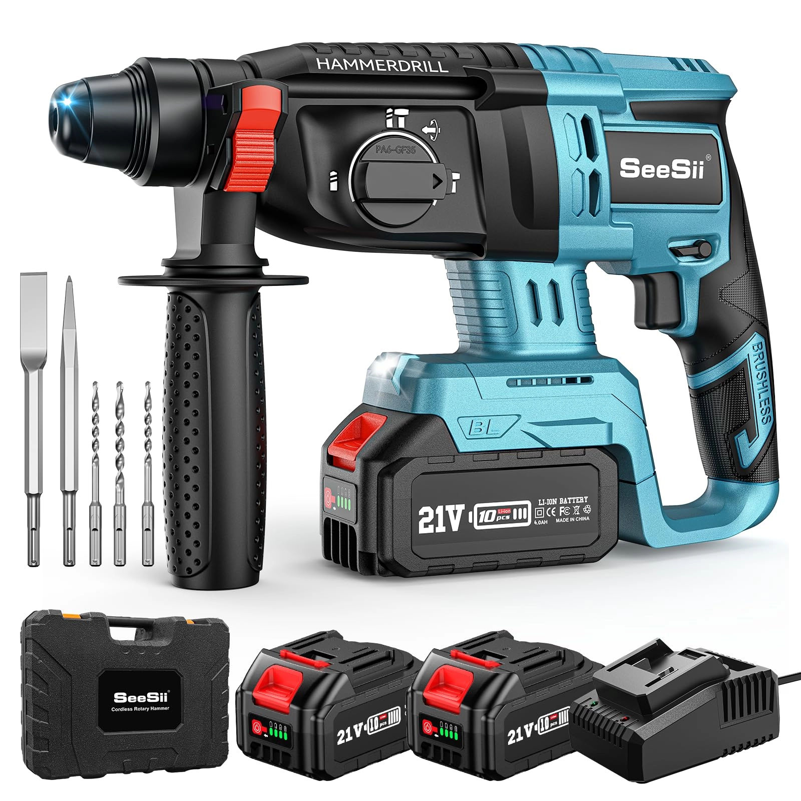 Seesii Cordless Hammer Drill - 4000mAh