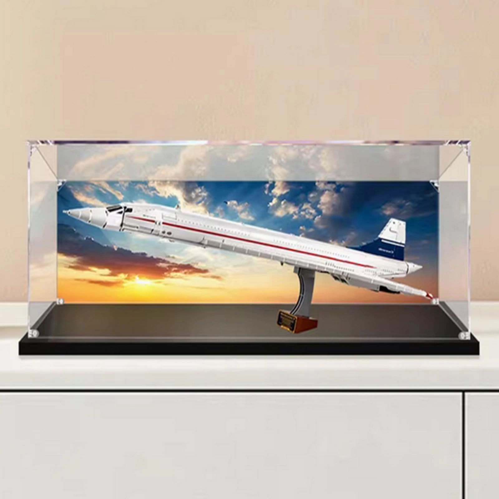 XDHVBES Lego Concorde (10318) - Acrylic Display Box 110x45x30 cm Painted Background
