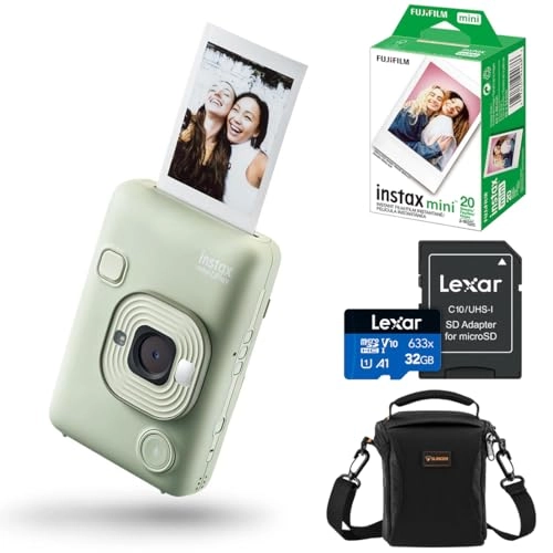INSTAX Mini LiPlay - Hybrid Instant Camera + INSTAX Mini Twin Film Pack - 20 Sheets + 32GB microSD Card + USB Charging Cable + Hand Strap + Camera and Lens Cleaning Cloth - Grey