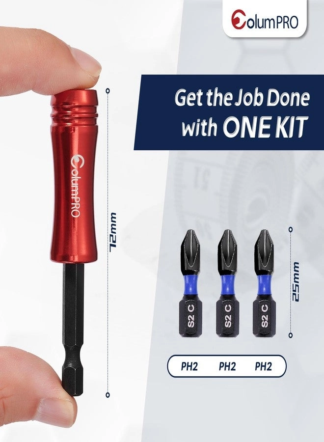 Screwdriver Bit Holder - Strong Magnetic for Impact Driver + PH2 Bits - Three 25 MM