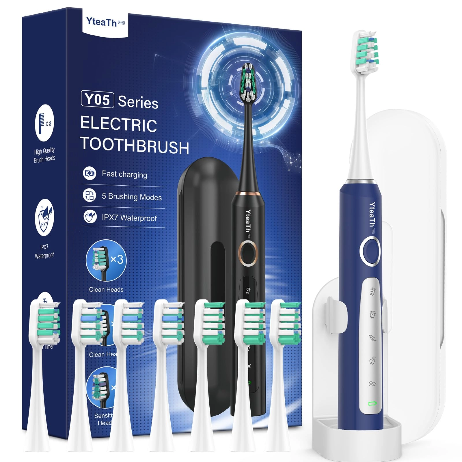 Y05U - 8 Toothbrush Heads 90 Days Battery Life 5 Brushing Modes