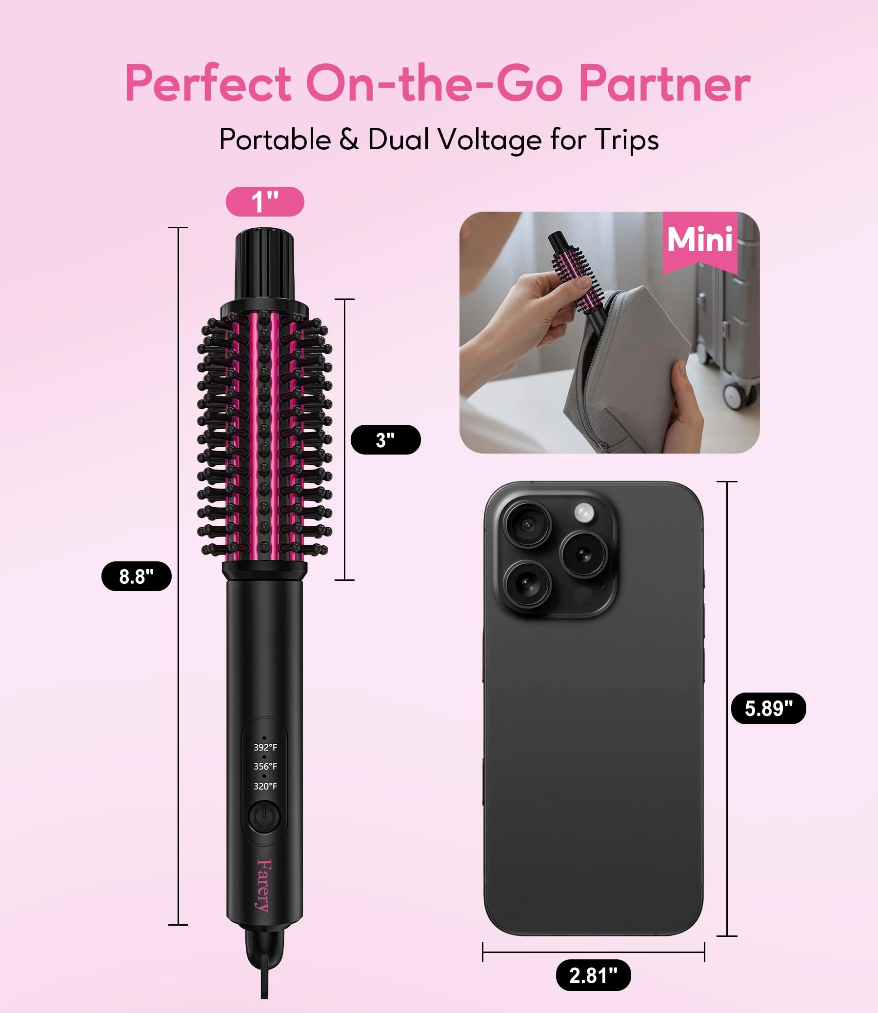 Mini Thermal Brush - 1 inch 3 Temperature Adjustable Dual Voltage