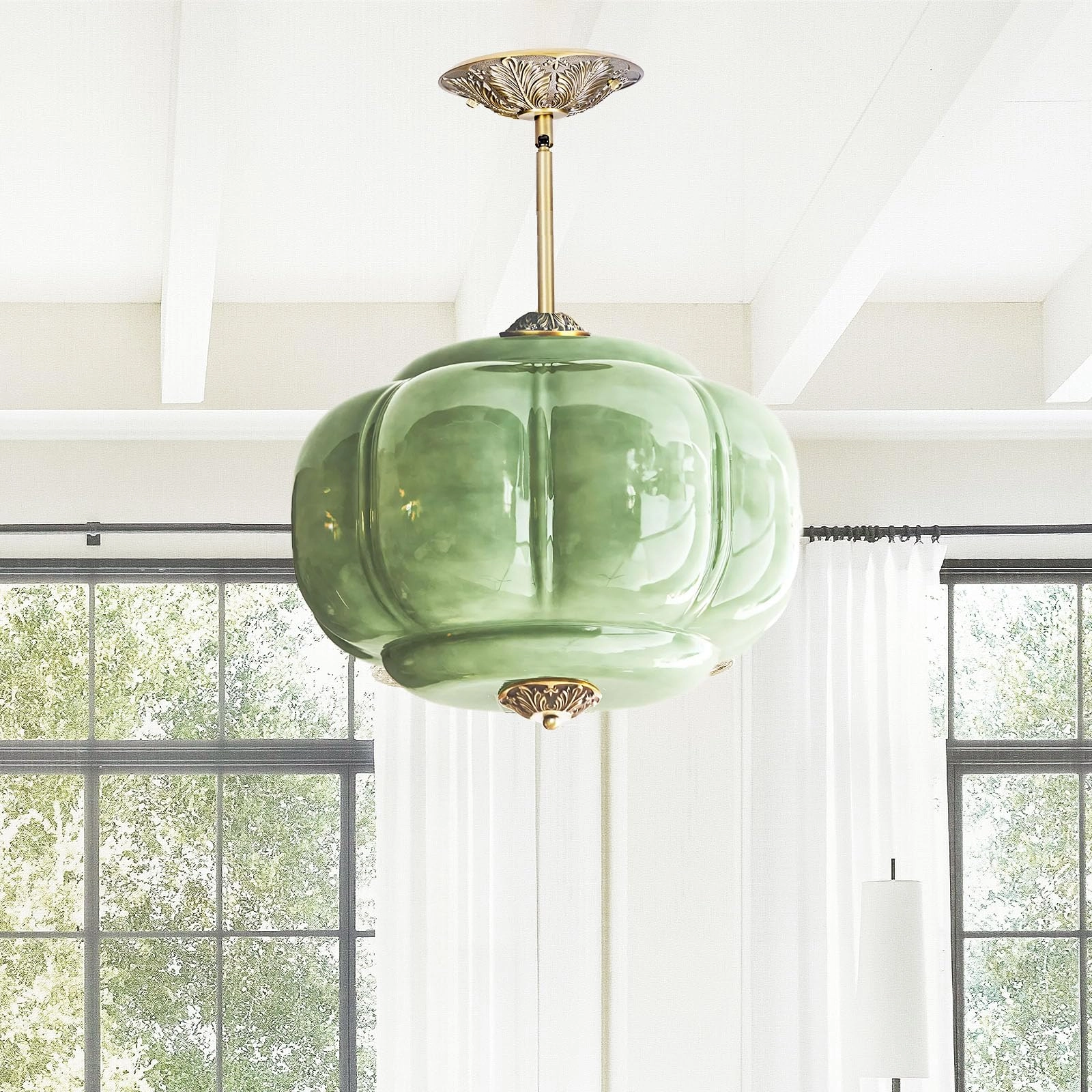 YESIDS Antique Black Milk Glass Ceiling Light Fixture - 9.8 Inch Green