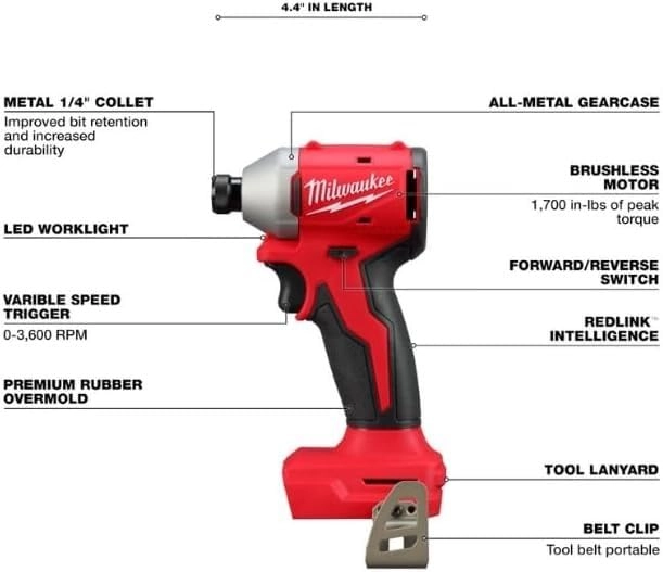 3650-20 - M18 18V Brushless 1/4 in Compact Impact Driver