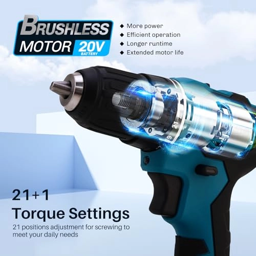 Cordless Drill - 3/8 Inch Keyless Chuck 21+1 Torque