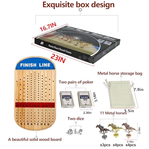 Horse Racing Board - 11 Metal Horses Pine Wood