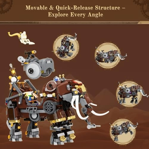 Steampunk Mechanical Elephant - 1700+ blocks LED Light