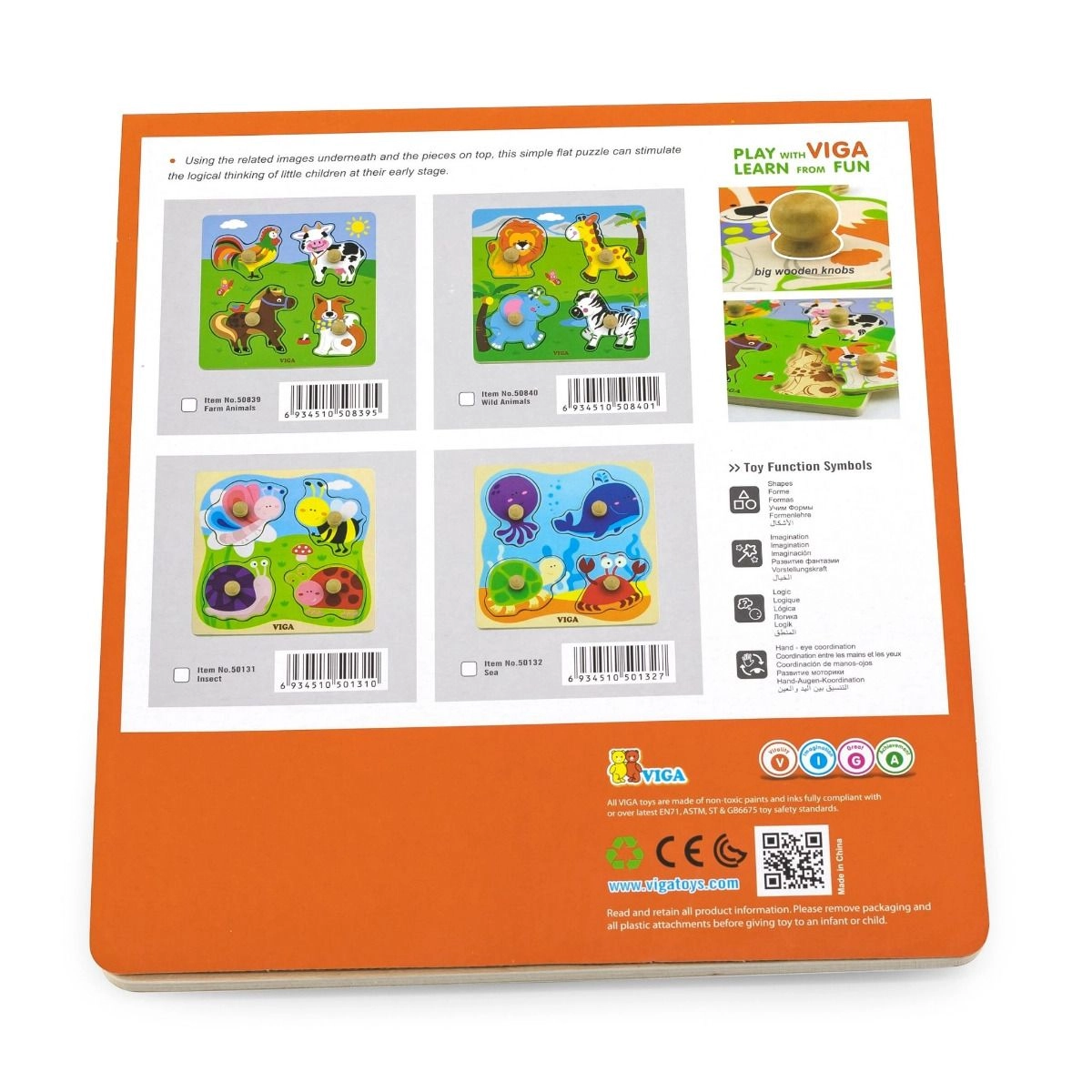 Wooden Knob Puzzle - Wild Animals - Suitable for 12 months and above 4 pieces