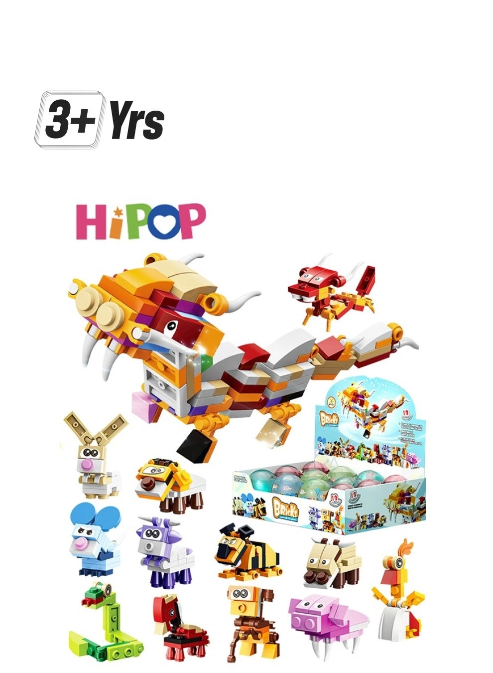 HIPOP Animal building blocks - Animals 12 pcs