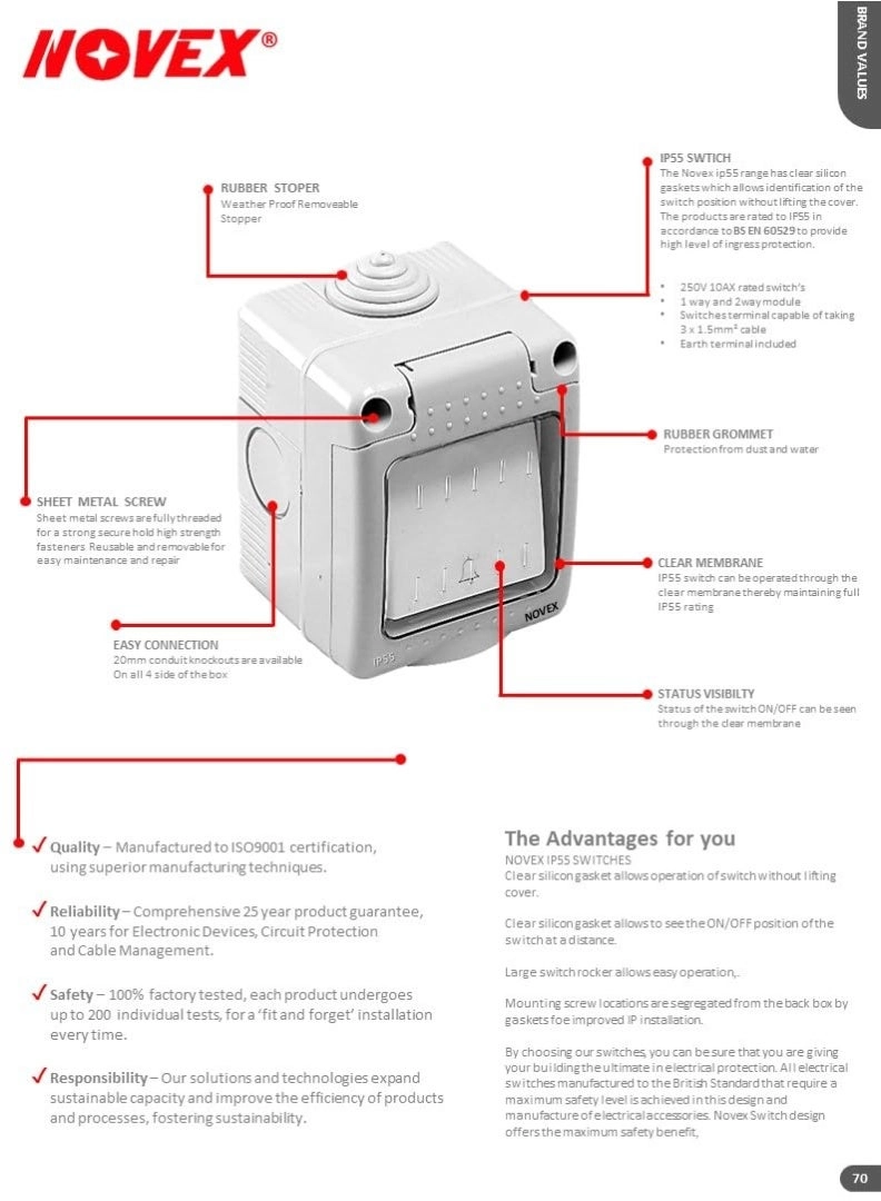 NV017WP Bell Push Switch - 10A IP55