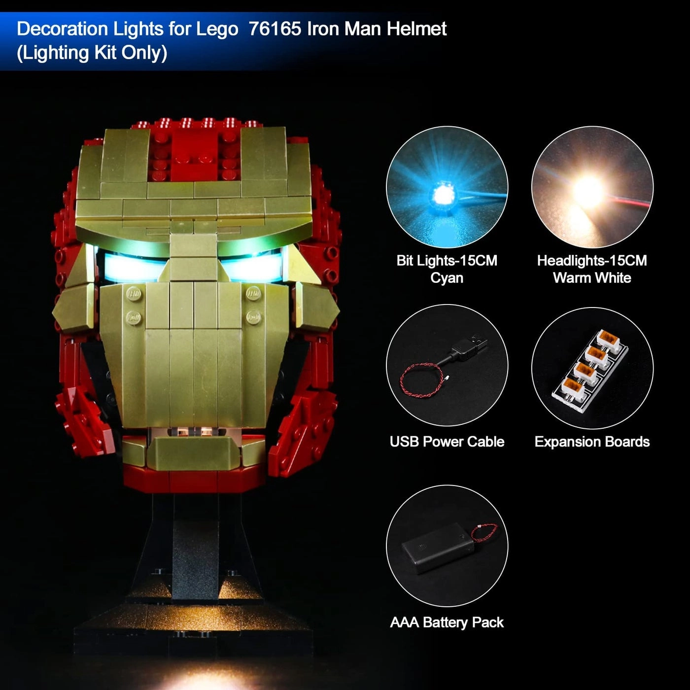 Light Kit for LEGO Iron Man Helmet 76165 - Avengers Super Heroes Iron Man Helmet 5V