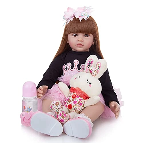 Reborn Baby Doll - 24 Inch Vinyl Cotton Body Pink Yarn Skirt Ages 3+