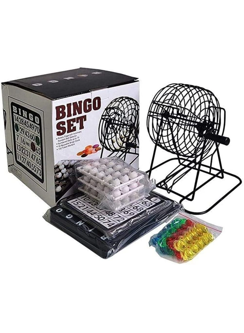 URbazaar Bingo Lotto Game Set - 75 Balls 18 Bingo Cards 150 Rainbow Chips