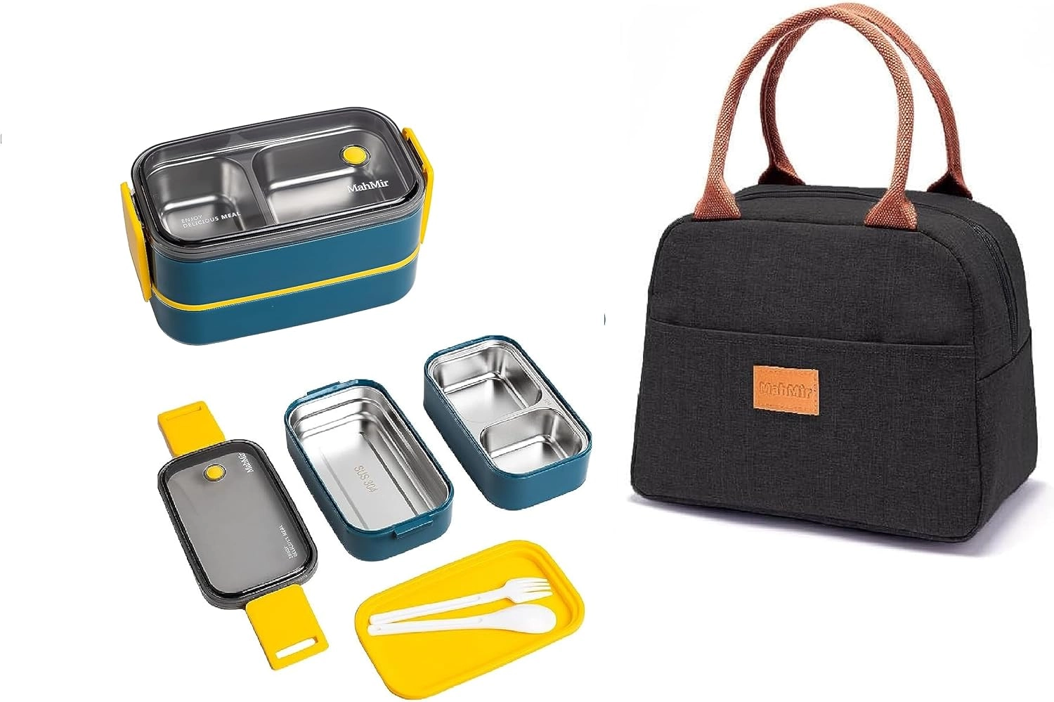 Stainless Steel Lunch Box - Insulated 2 Compartments 304 stainless steel + Lunch Bag - Pink