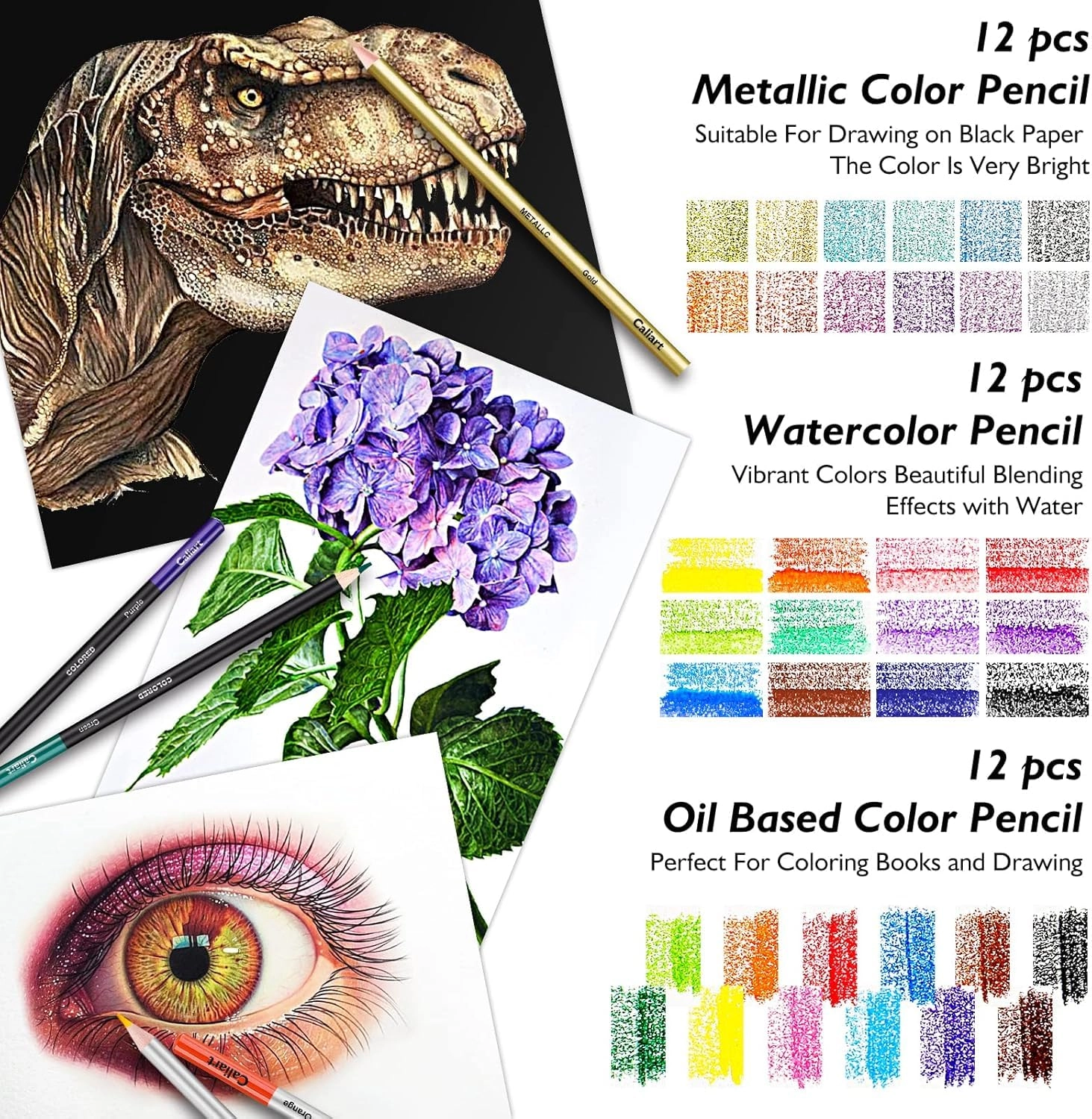Art Supplies Sketching Kit - 176PCS Graphite Colored Charcoal Watercolor & Metallic Pencils