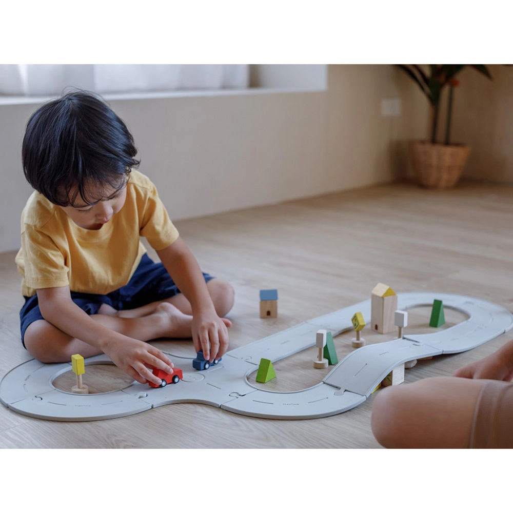Wooden Rubber Road & Rail Playset - 19pcs