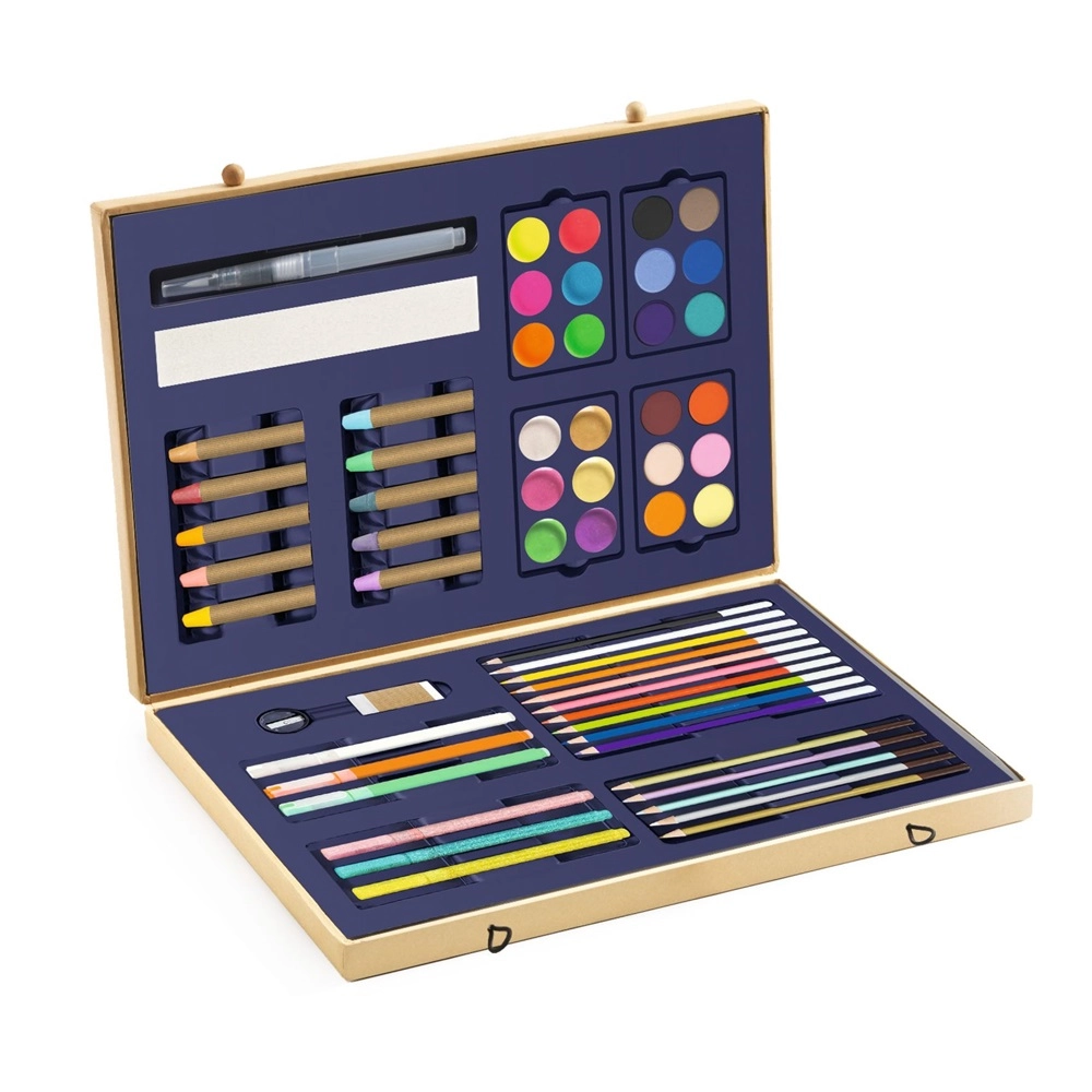 DJECO Sparkling Box Of Colours - 60 pieces watercolour crayons gouache paints glitter markers