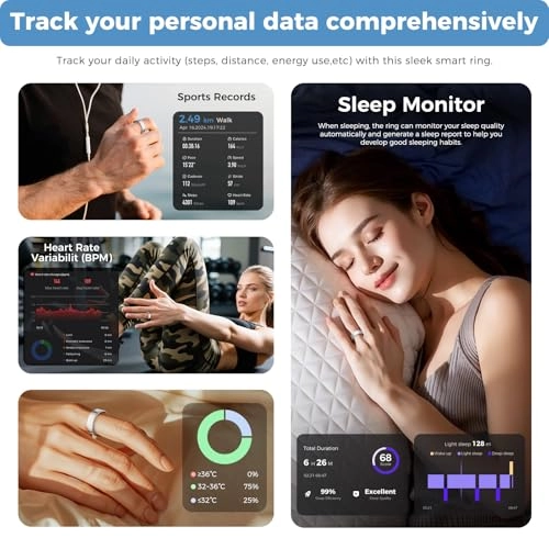 Smart Ring - Size 13 Silver Heart Rate Sleep Tracker