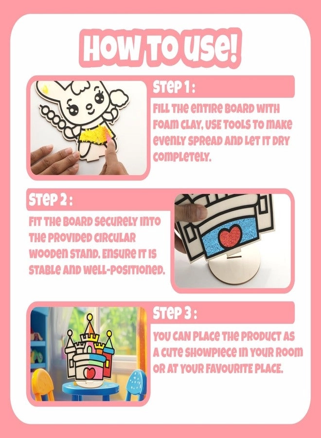 Wooden Castle Board - DIY Foam Clay Art Kit 8 Colors