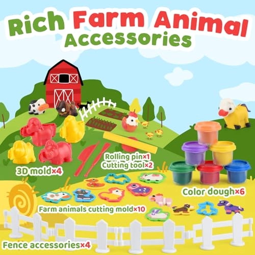 Farm Animals Play Dough Set - 4+ years 6 cans