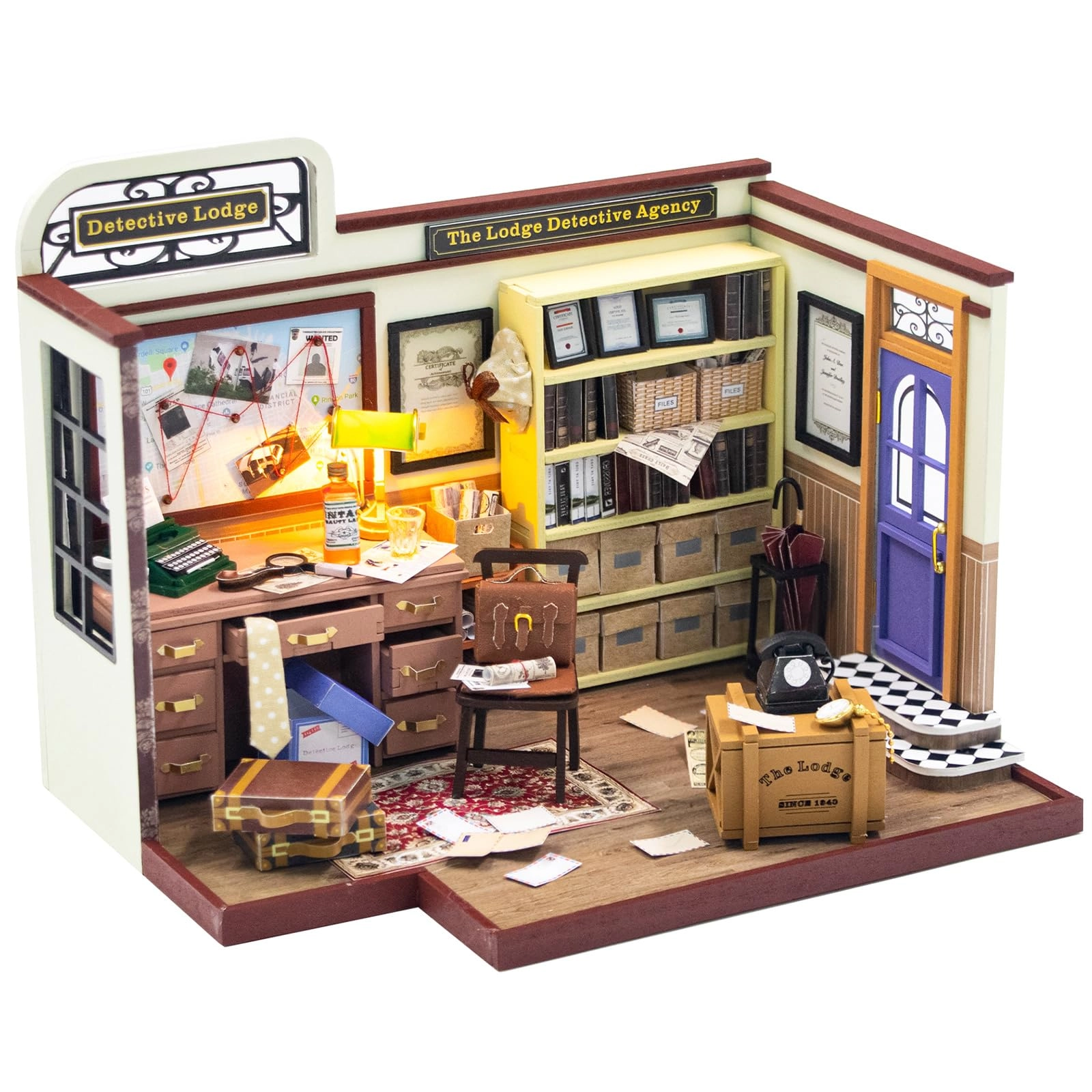 DIY Dollhouse Miniature Kit - Dust Proof Cover Gray Wood