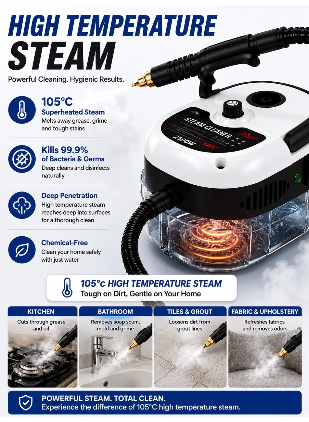 Handheld High Pressure Steam Cleaner - 3 Bar