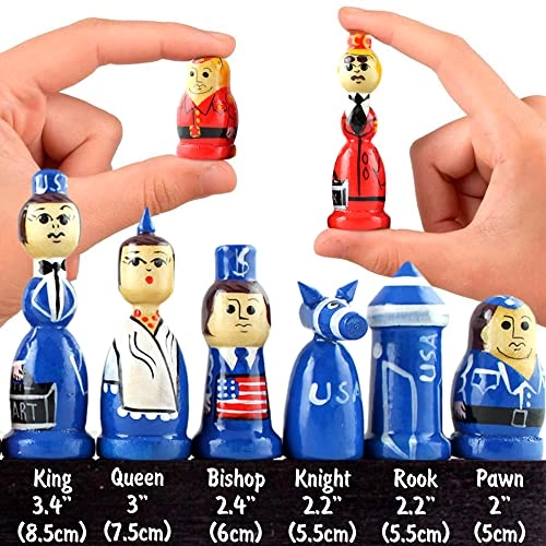 Cold War Souvenir Wooden Chess Set - Hand Carved Matryoshka Dolls