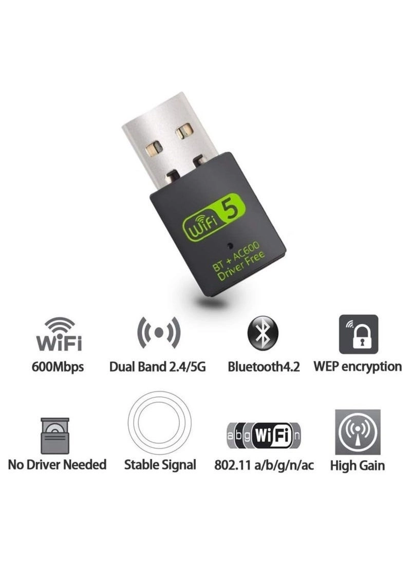 USB WiFi Bluetooth Adapter - 600Mbps Dual Band 2.4/5Ghz