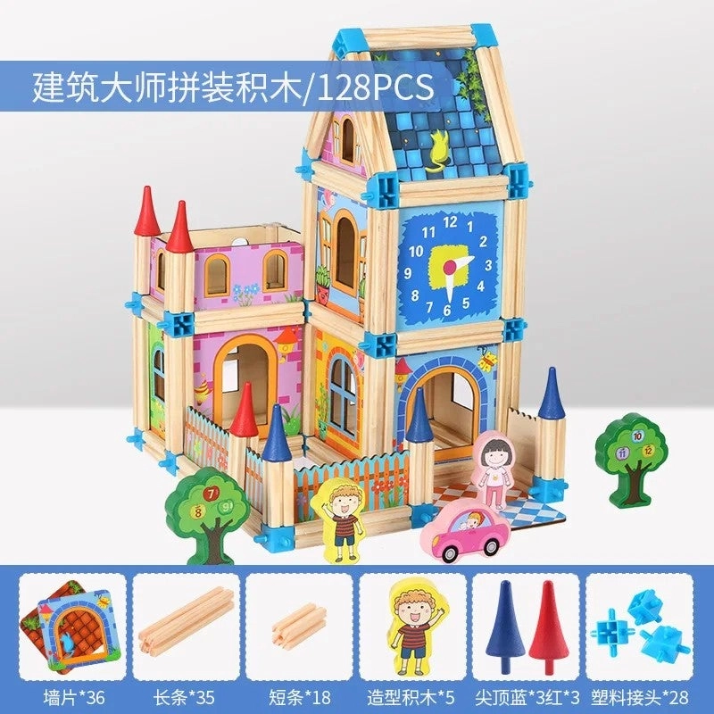 Wooden Building Blocks Set - 128/268 pcs