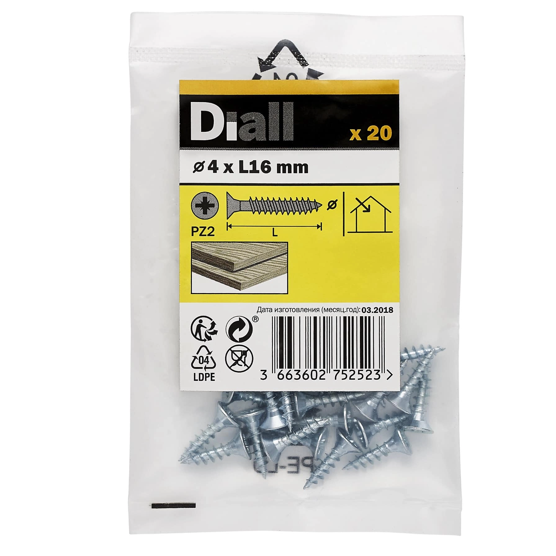 Diall Zinc-Plated Carbon Steel Wood Screw Pack 4mm 16mm