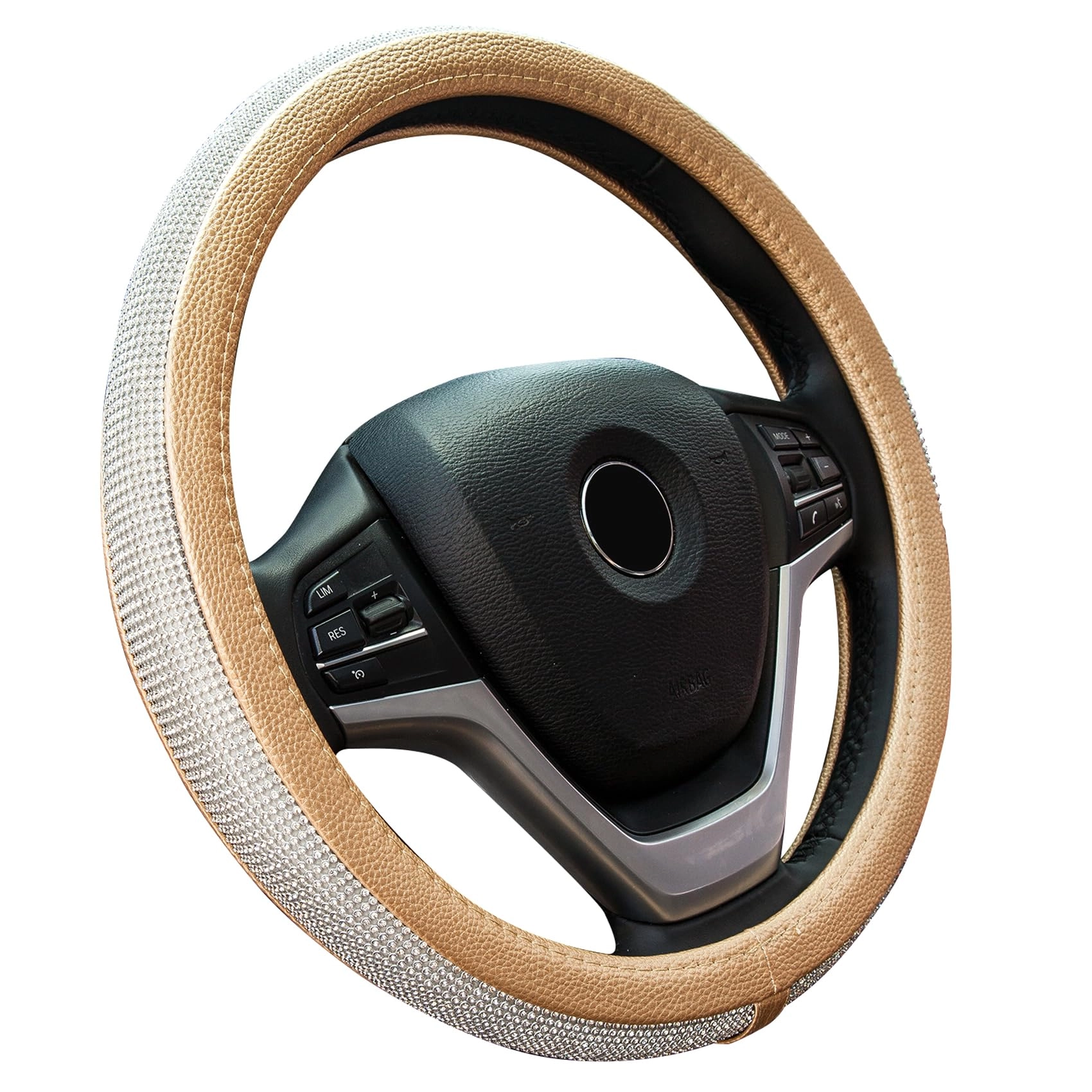 chulian Diamond Leather Steering Wheel Cover - Universal Fit 15 Inch Black Diamonds