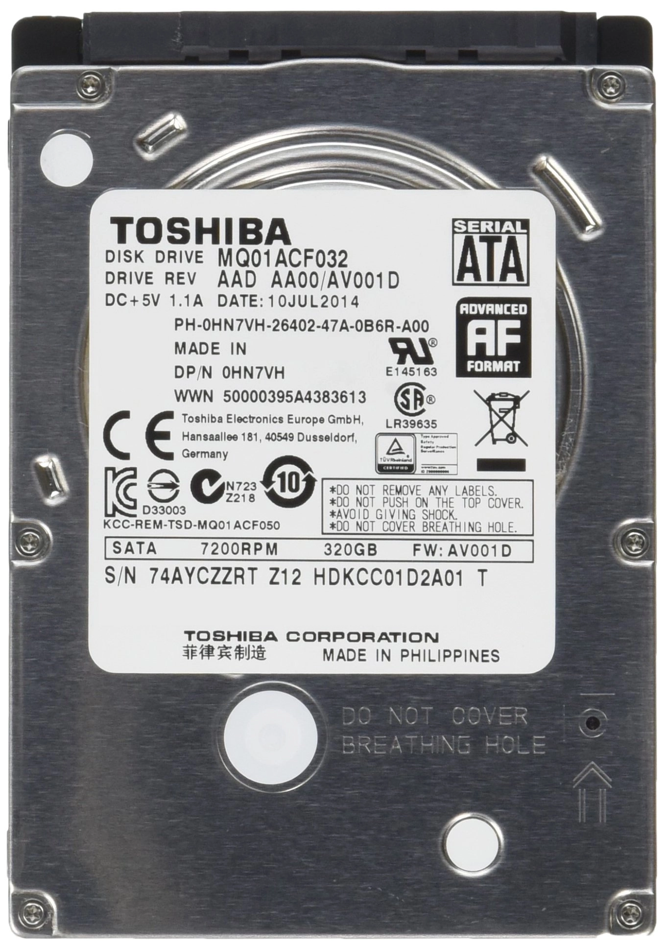 Toshiba 2.5" 7200rpm SATA (MQ01ACF032) - 320GB