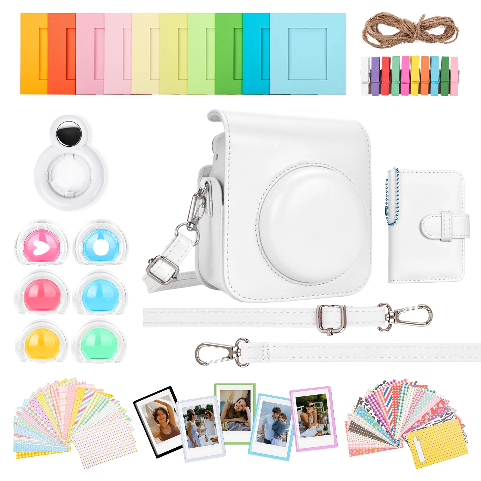 HIYQIN Camera Case - Instax Mini 12 + Photo Album + Photo Frame + Stickers + Lens Filter + Selfie Mirror