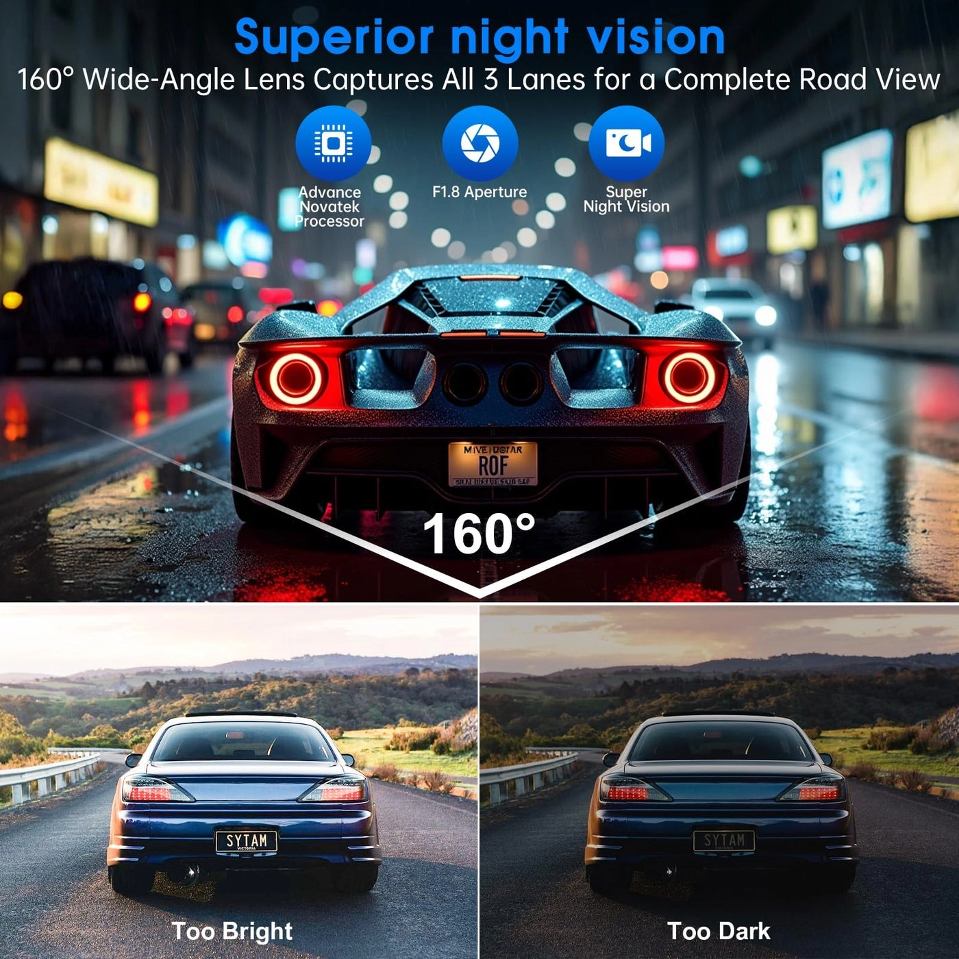 Dash Cam Front and Rear - 2.5K 1080P