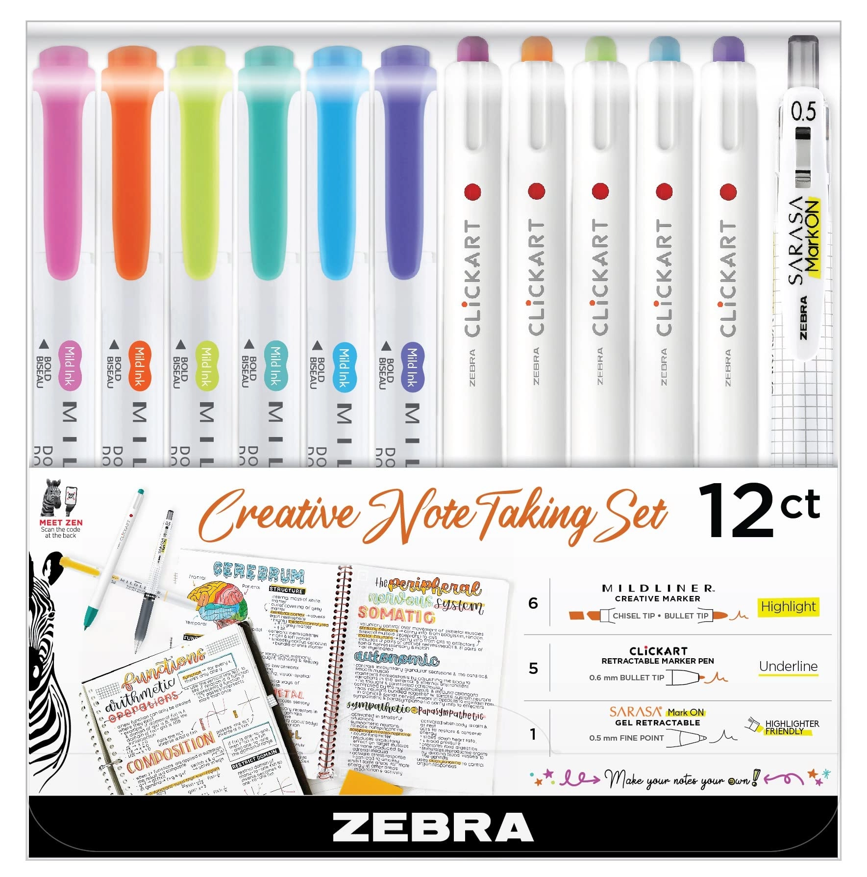 Zebra Pen Creative Notetaking Set - Multicolored broad,fine
