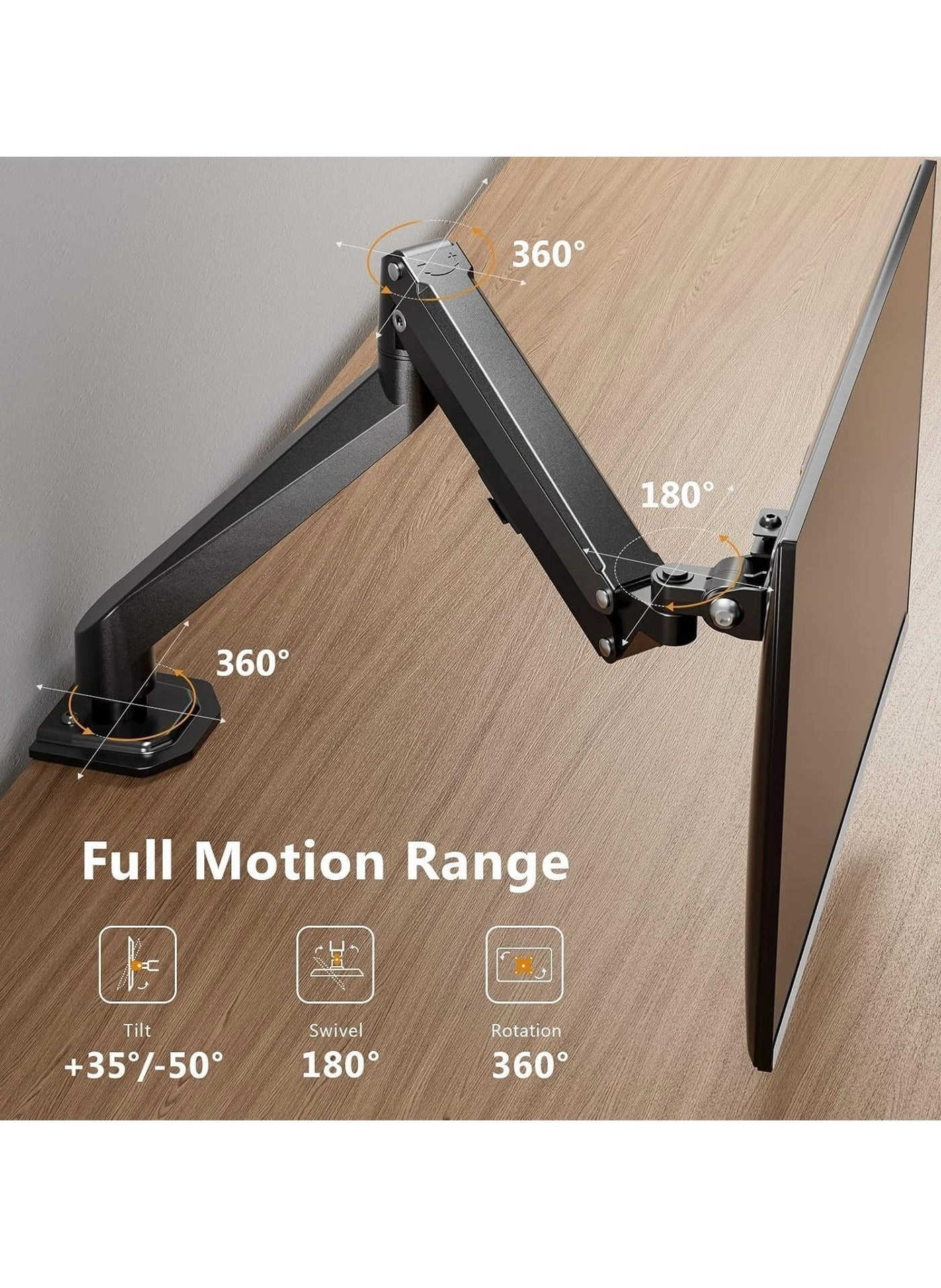 Single Monitor Mount - Gas Spring Full Motion 17-27 Inch