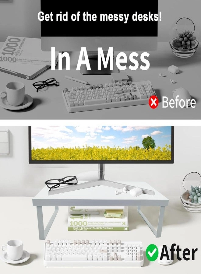 Stable Wood Computer Monitor Stand - Anti-Slip Desk Organizer