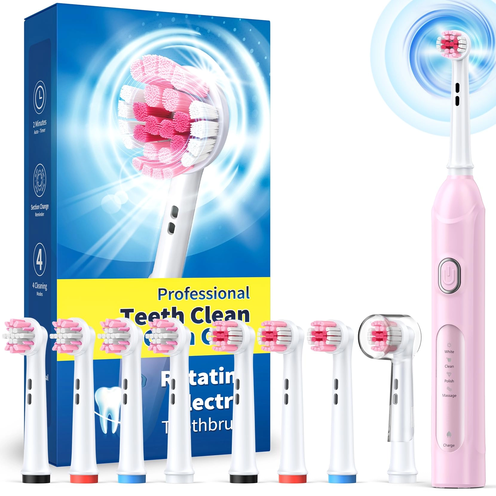 Rotating Electric Toothbrush - 8 Brush Heads 4 Modes 25-Day Battery Life