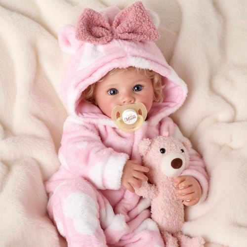 Reborn Baby Doll - 20 Inch Silicona Blond Curly Hair Ages 3+