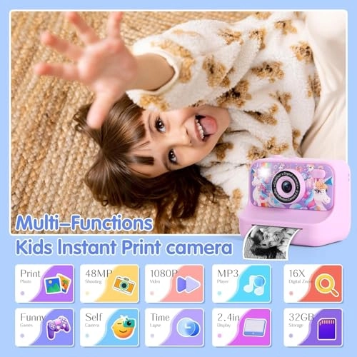 Kids Digital Camera - Instant Thermal Printer 4800W 1080p