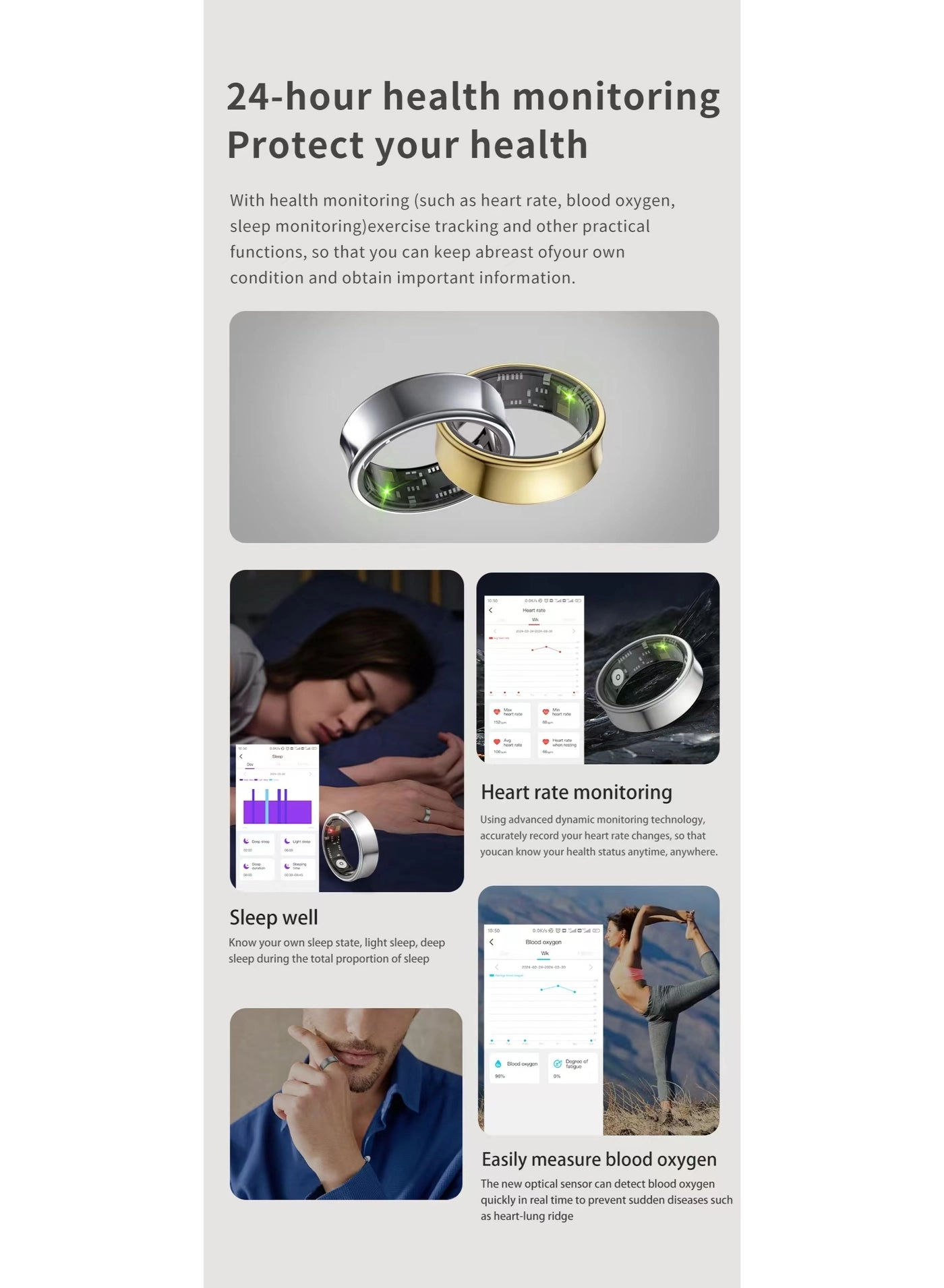 Smart Health Ring - Gold 24-hour Health Monitoring