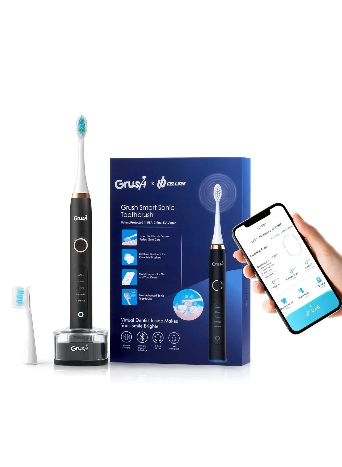 Grush Rechargeable Electric Toothbrush - Smart Bluetooth With APP Waterproof Soft Sonic
