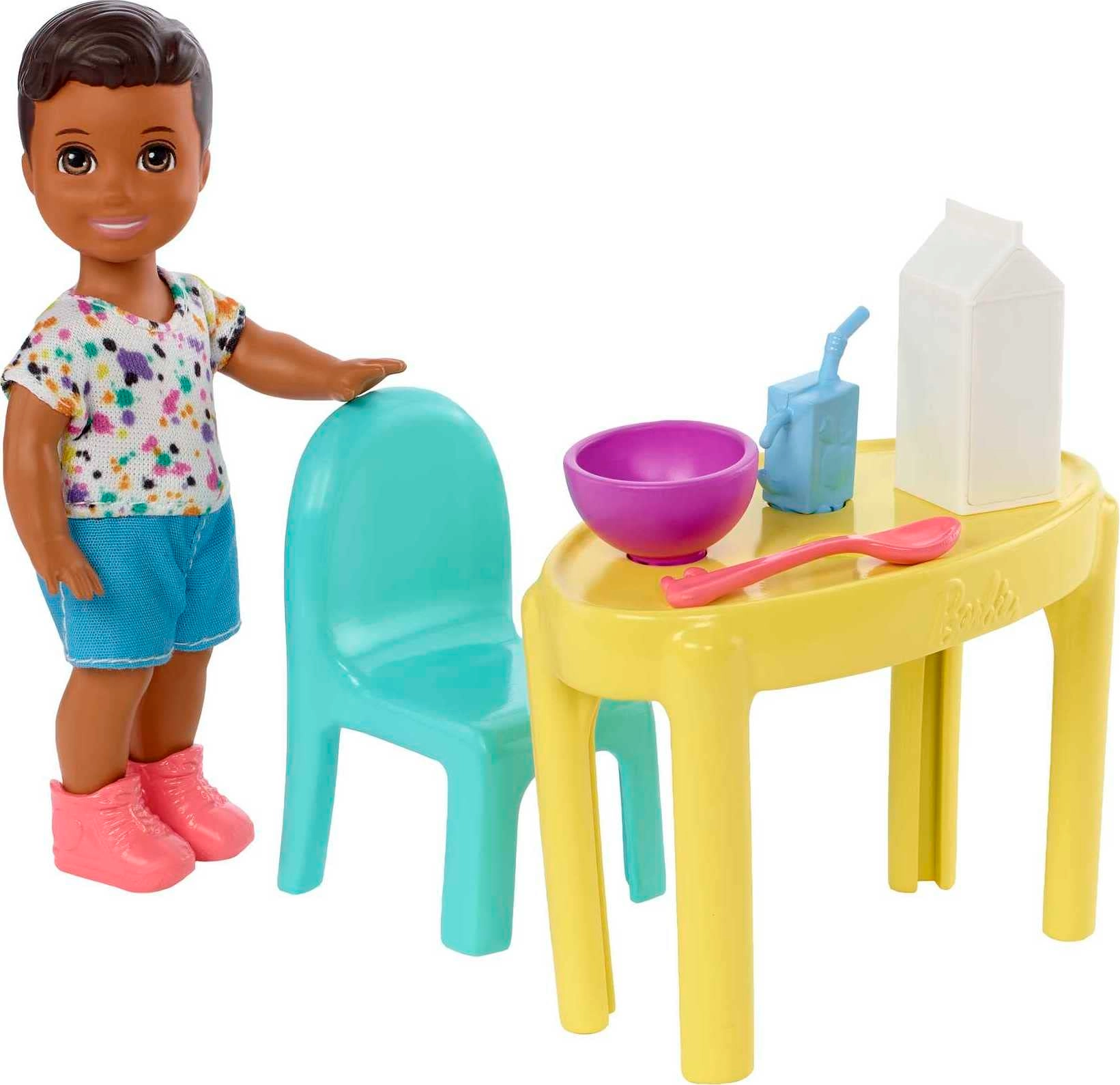 Barbie Skipper Small Doll and Accessories Playset - Toddler Boy Doll Table and Chairs 5 Accessories Ages 3+