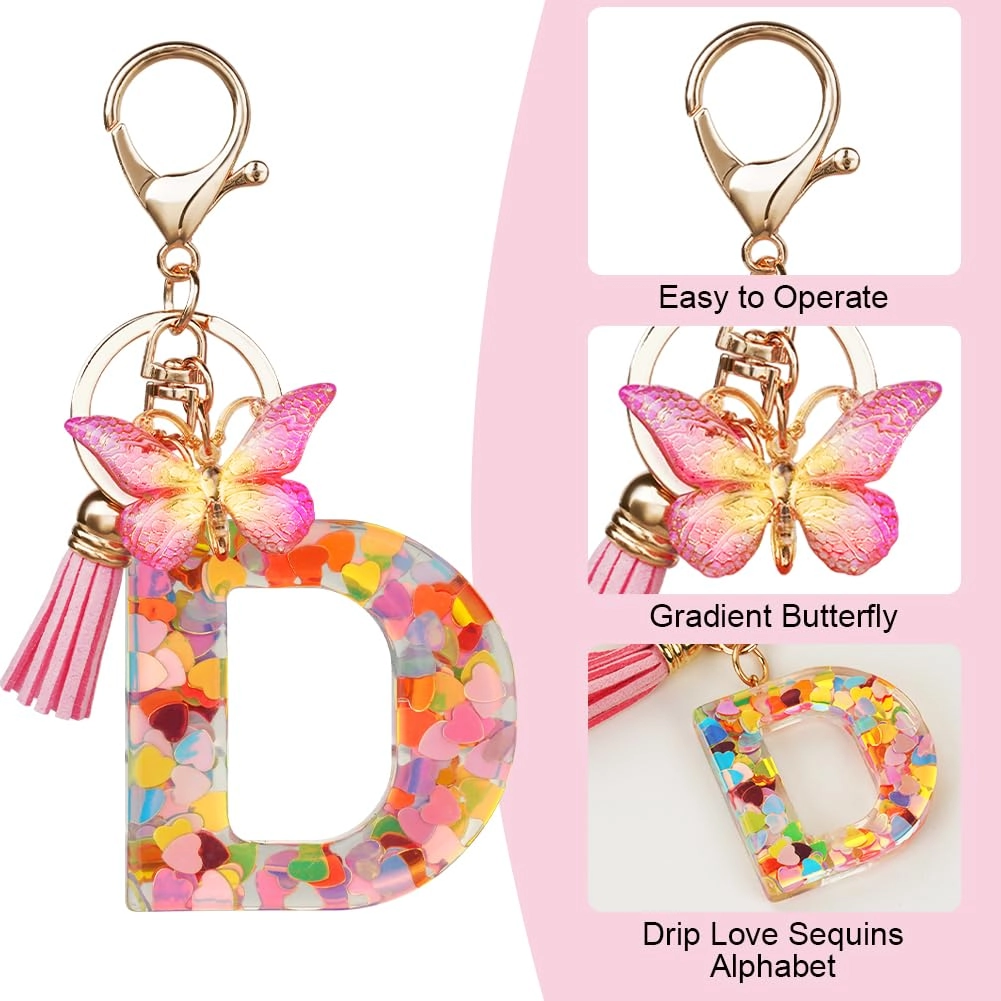 Initial Letter Keychain - Butterfly