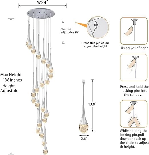 Crystal Column Chandelier - 2700-6000K Dimmable