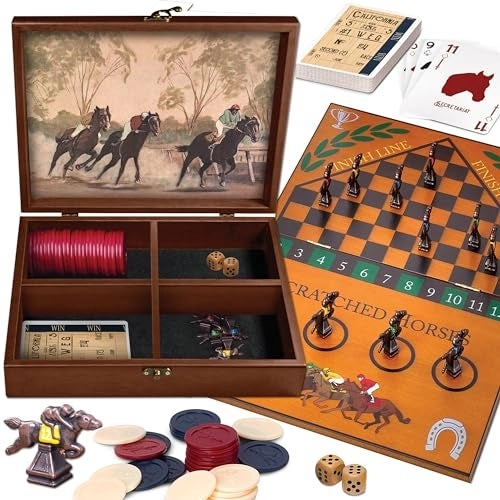 Derby Horse Race - Metal Game Pieces Wooden Keepsake Storage Box
