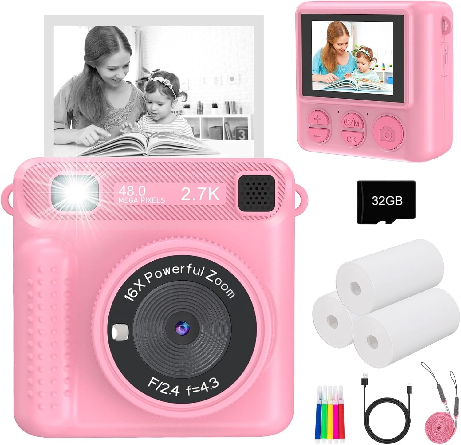 3Clock Kids Instant Camera - 1080P 32GB